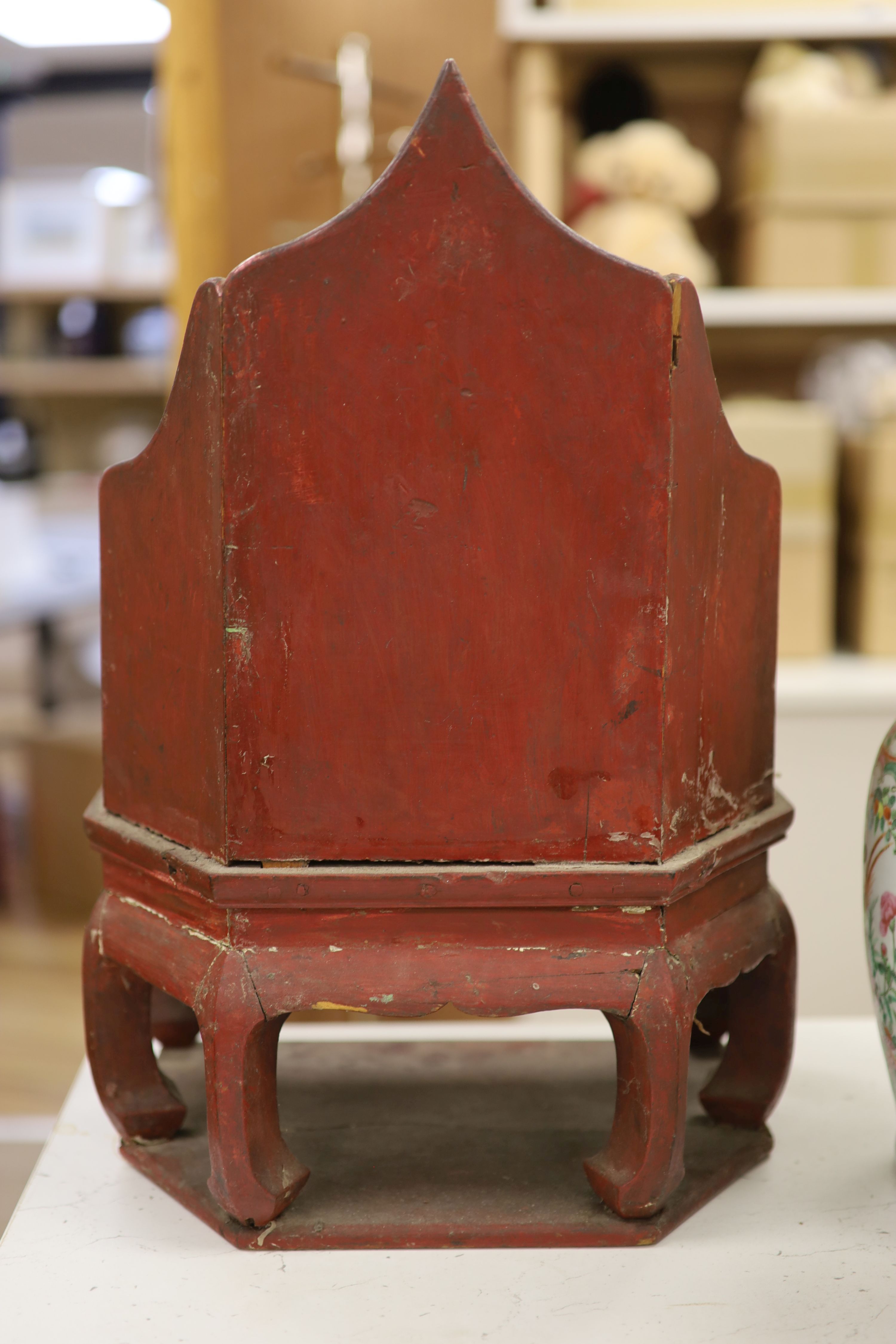 A Japanese lacquered wood model throne for an altar figure, height 46cm